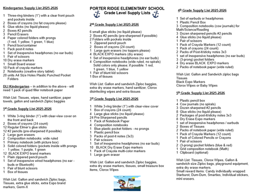 school supply list